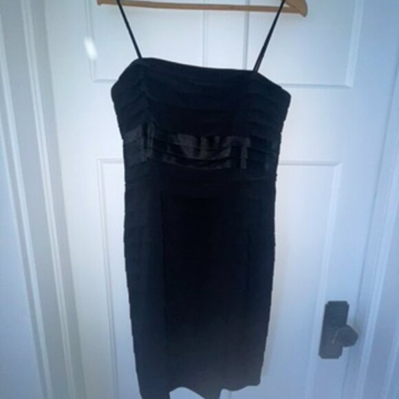 Anne Klein Formal Dress, Tiered Black Satin, Mid-Length - Picture 1 of 6